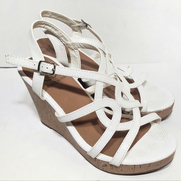 White strappy wedge sandals 8 Daisy fuentes women's spring cork heels - Picture 1 of 9